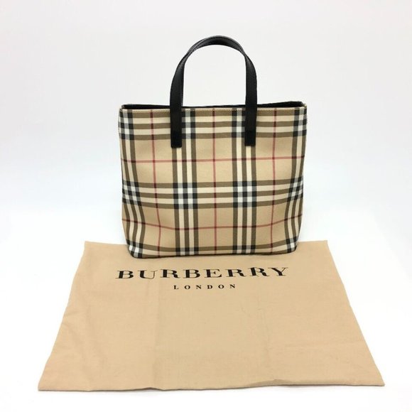 BURBERRY check Bag Tote Bag Hand Bag PVC/Leather Beige/Red/Black